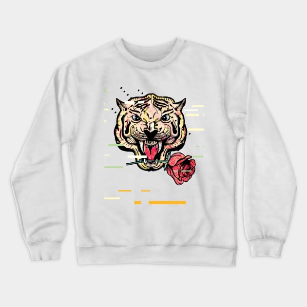 Tiger with a red rose Crewneck Sweatshirt by LICENSEDLEGIT
